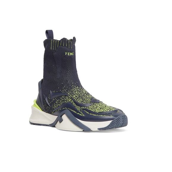 $1,395 NIB Fendi Navy Multicolor Contrast Knit Sock Style High Top Sneakers 12 D main image 8